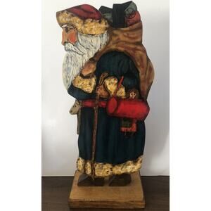 Signed & Numbered Santa Claus Hand painted Wood Folk Art Primitive Christmas VTG